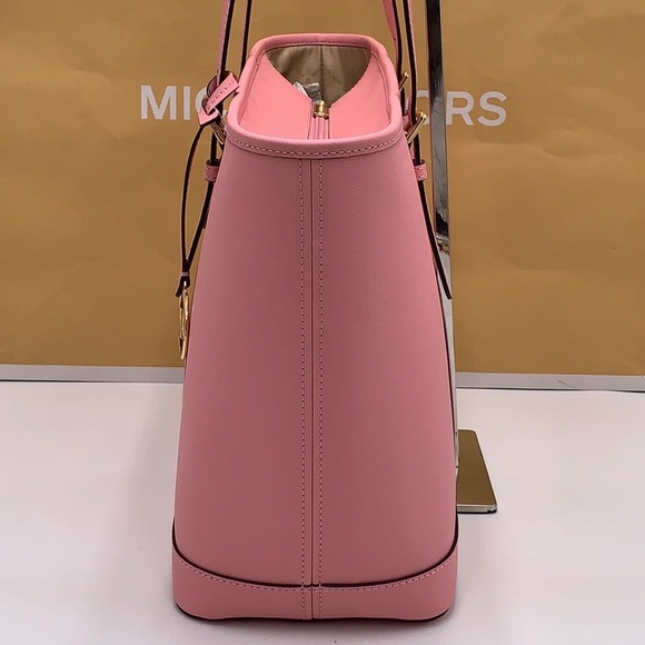 MICHAEL KORS Jet Set Travel Lg Top Zip Shoulder Tote Saffiano Leather Carnation - Picture 9 of 15